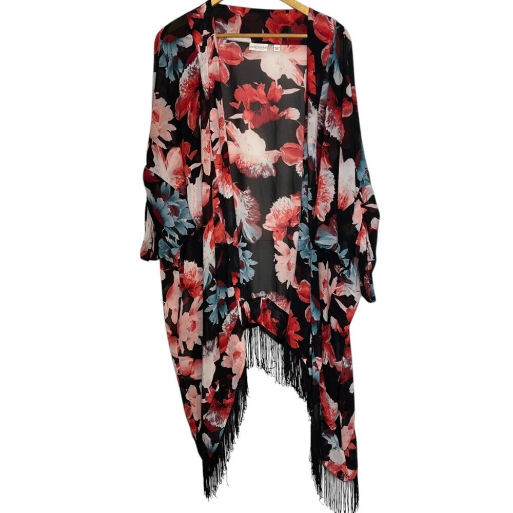 5/$25 Eva Mendes Women's One Size Floral Kimono Cinched Sleeve Long Fringe Boho